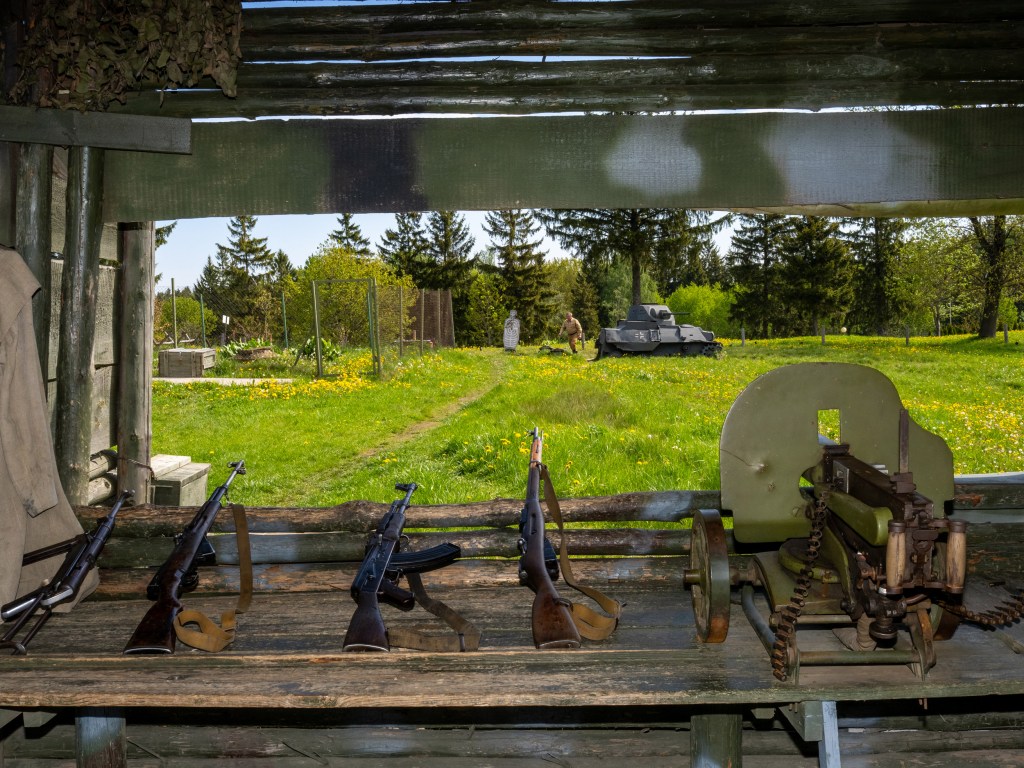 BREST, BELARUS - MAY 9, 2026: At the Stalin Line historical complex outside Minsk, visitors can fire a pistol, automatic rifle, machine gun, heavy machine gun, anti-tank weapon or anti-aircraft gun. Image Credit: Peter Dench