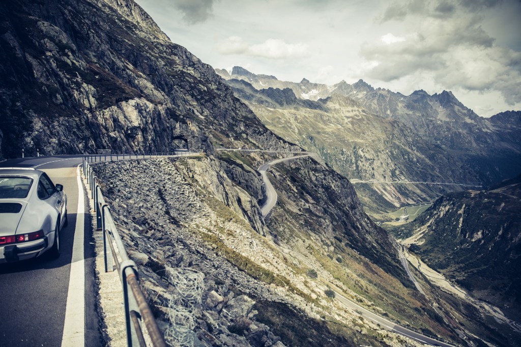 porsche driving in the Swiss Alps
