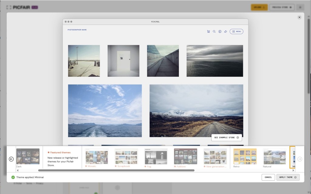 Users have a range of themes to choose from to customise the way their gallery looks