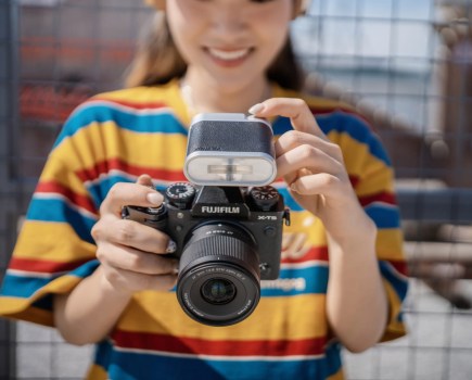 Viltrox Viintage Z1 Pro flash unit in use mounted on a Fujifilm camera