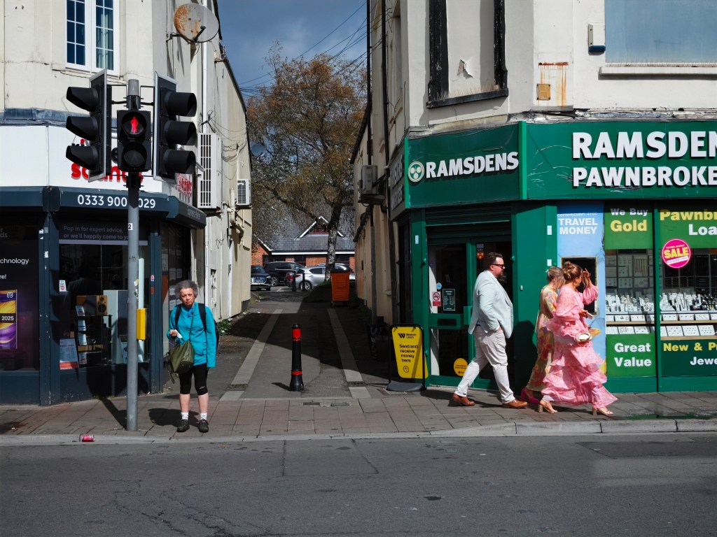 A street scene taken at a pedestrian crossing