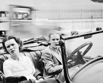 two people in a car