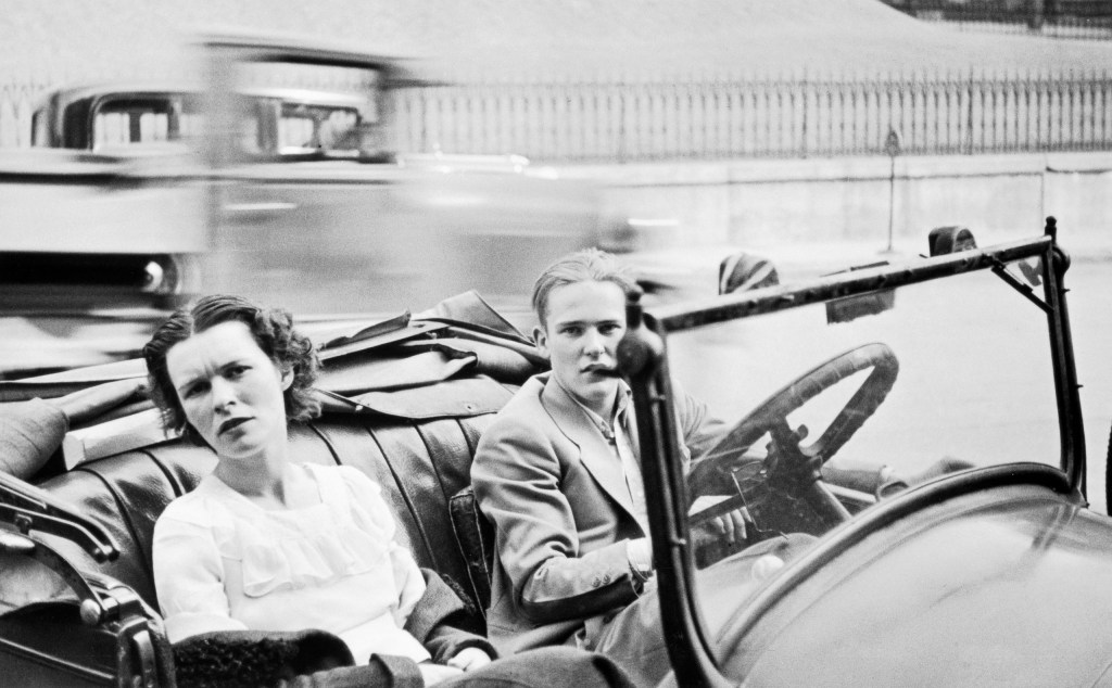 two people in a car