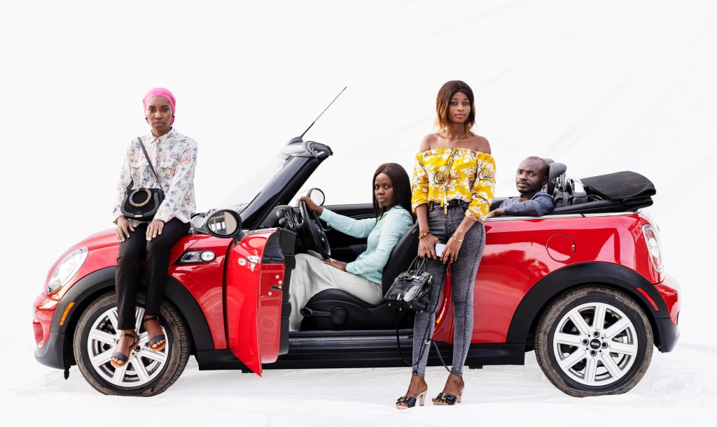 Aïcha, Yvonne, Fatimata; Bécaye, car sales staff | Mini Dakar, Senegal