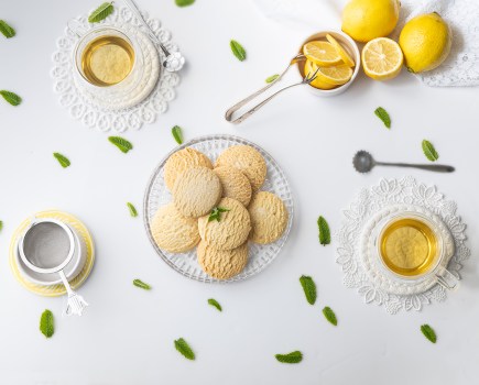 summery lemon shortbread flatlay
