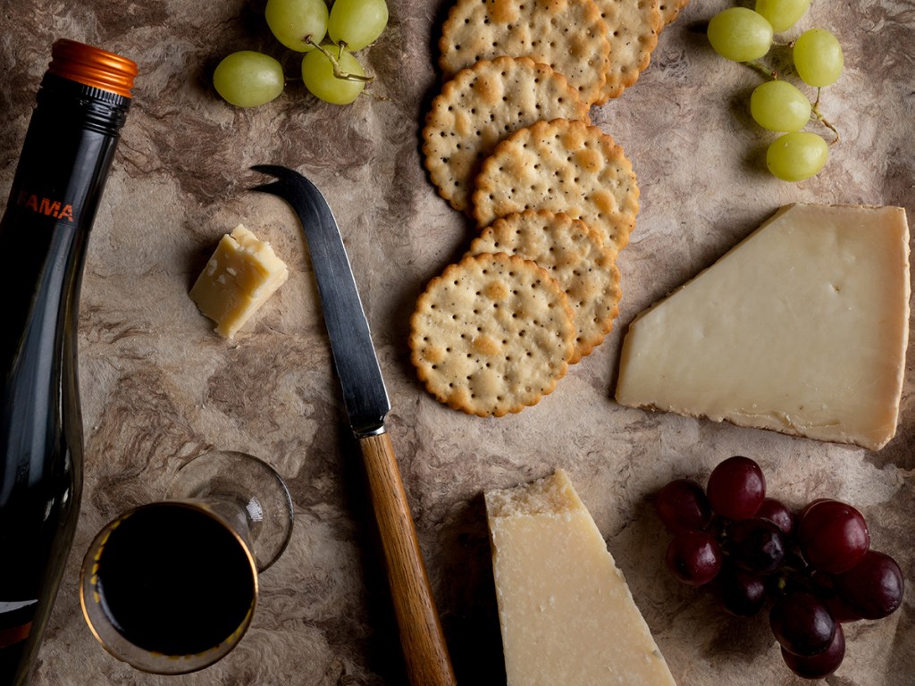 Cheese and Wine flatlay