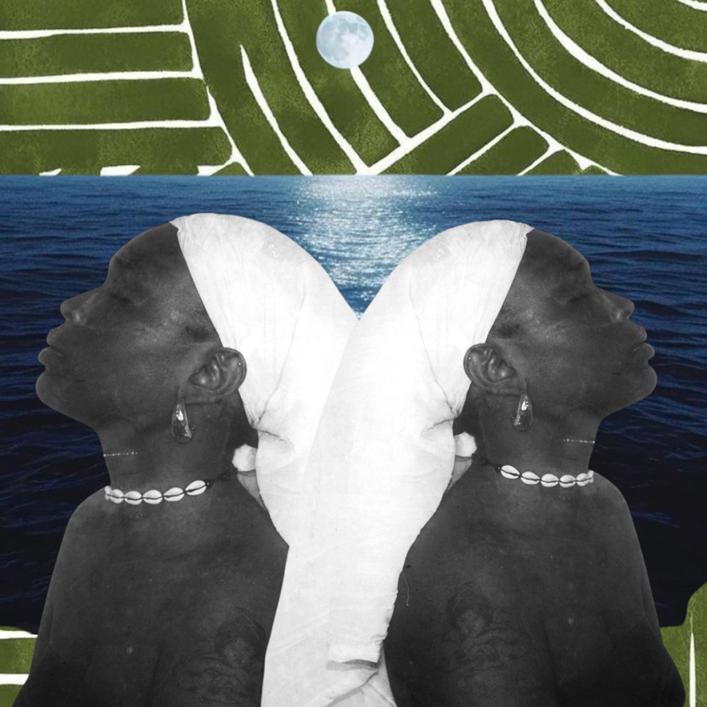  “Somehow The Moonlight Illuminates The Path Forward”, mixed-media collage. The series 
is approaching hope and uncertainty as compass. It is honouring what is left behind yet 
moving forward.