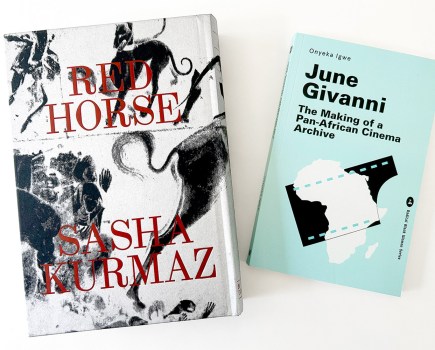 Books on a white background, Red Horse by Sasha Kurmaz and The Making of a PAn-African Cinema Archive by Onyeka Igwe and June Givanni
