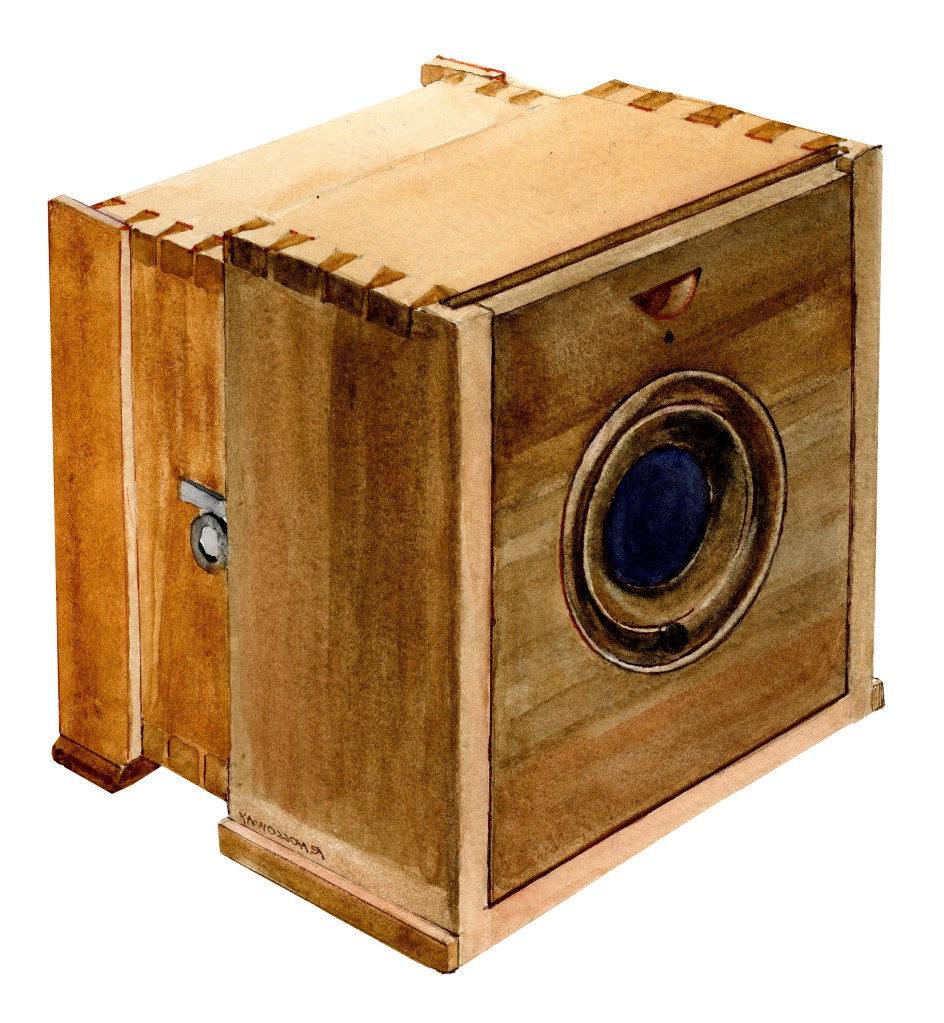 The device used by Niépce in 1826 can be considered as the first photographic camera
(Artwork by Ron Holloway)