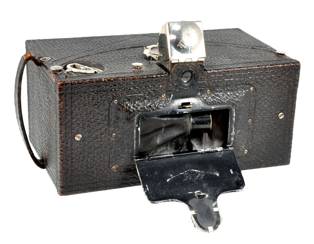 Kodak’s No.1 Panoram from 1900 used a lens that swung in an arc during exposure, exposing the image as it moved on a curved stretch of film. The style later became popular in 35mm cameras of which versions can still be bought new today