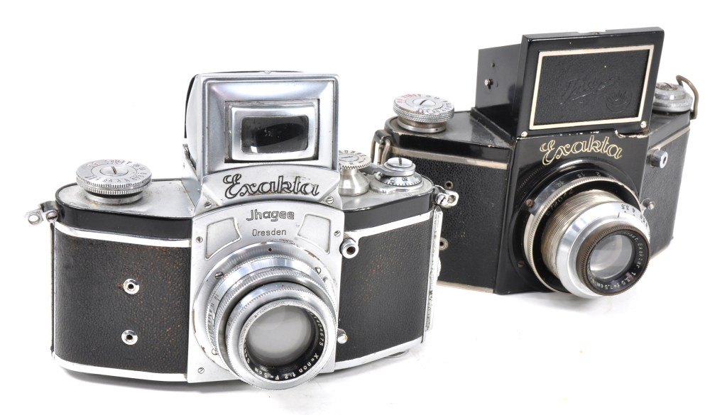 The world’s first 35mm SLR, the 1936 German Kine Exakta (left), evolved from the 1933 VP Exakta which used 127 roll film