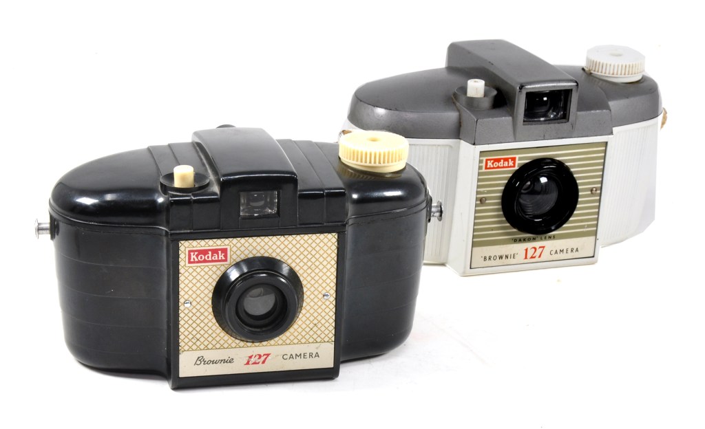 The Brownie 127 from 1952 was one of the most popular and successful snapshot cameras of all time. It was predominantly seen in black, but in 1953, 5,000 white versions were made and test marketed in the Channel Islands. The white cameras never went into production and today are very rare