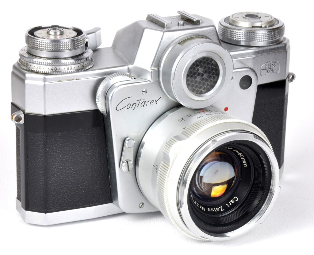 The Contarex, which came from Zeiss Ikon in 1960, was a professional SLR whose large, round Selenium cell meter mounted over the lens gained it a nickname of the Bullseye or Cyclops