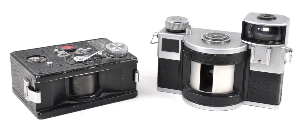 Swing lens panoramic cameras for 35mm film: the FT-2 from 1958 (left) and the 1967 Horizont