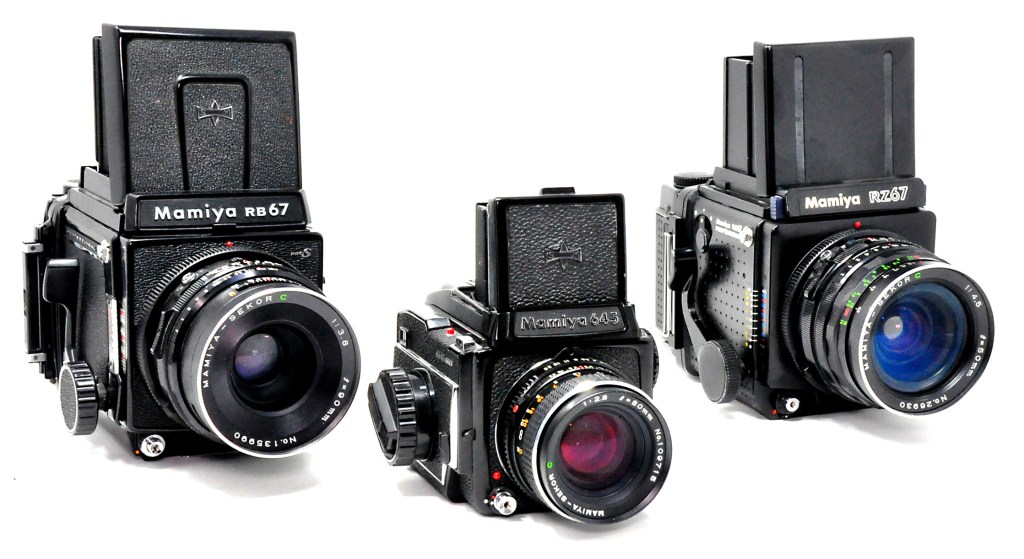 In the 1970s and 1980s, Mamiya proved a worthy rival to Hasselblad with its range of roll film reflexes. Left to right: Mamiya RB67, Mamiya M645 Super and Mamiya RZ67