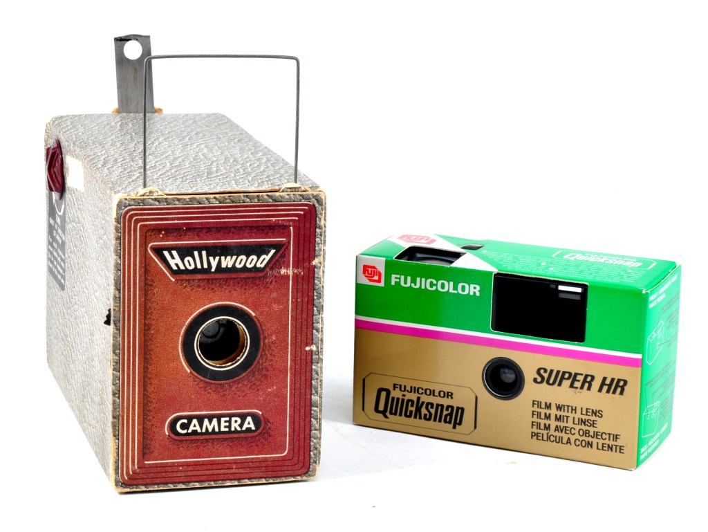 Disposable cameras began briefly back in the 1940s with models like the Hollywood (left), but the craze took off in a big way with the Fujifilm Quicksnap in 1987