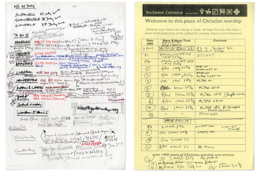 contact notes for the northern cathedrals and exposure notes for Chichester Cathedral by Peter Marlow