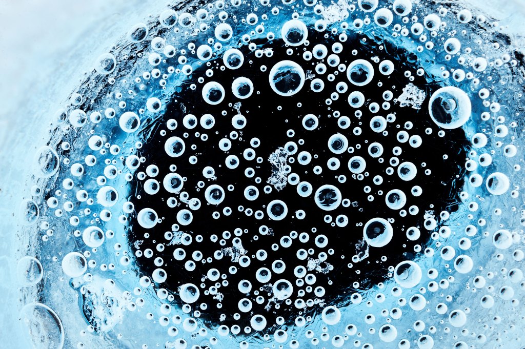 air bubbles frozen in ice