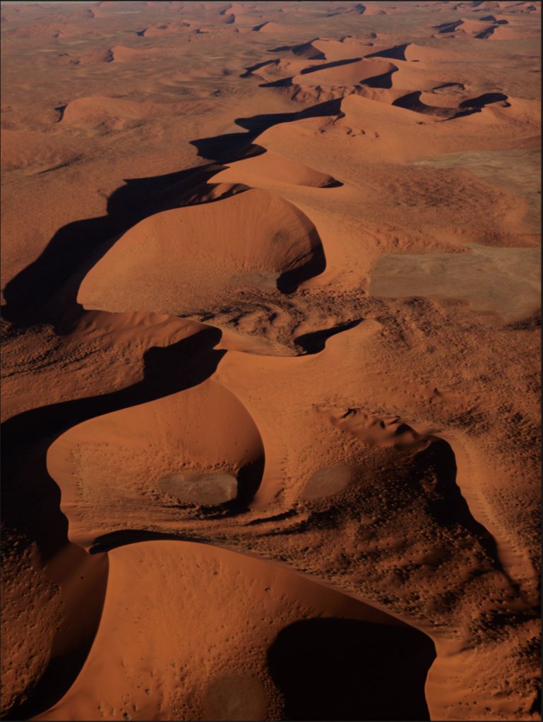 Aerial photo of red sand dunes