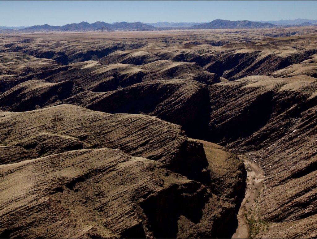 Aerial photo of arid mountains