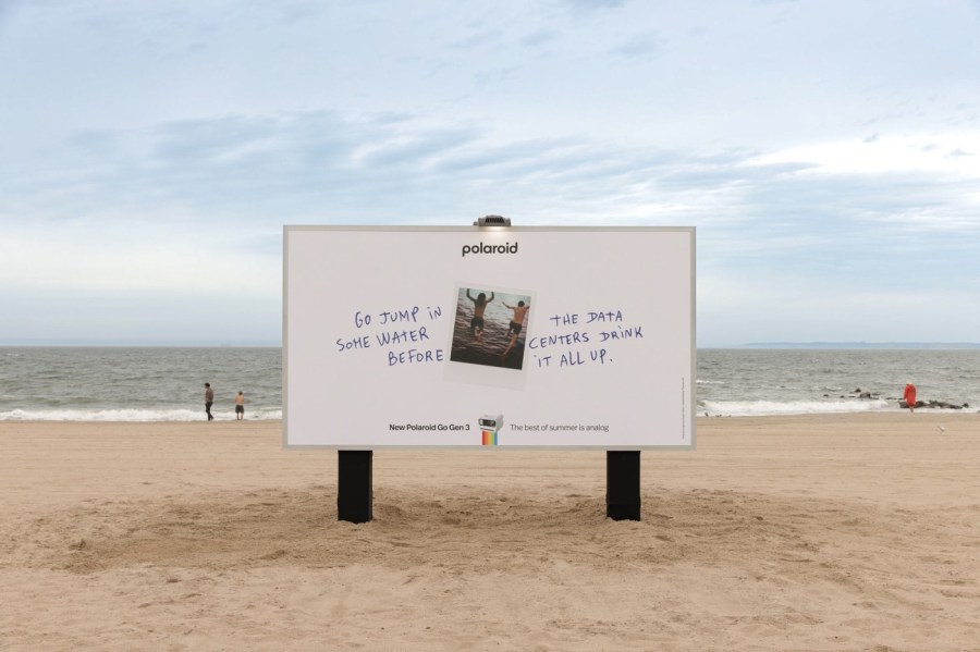 Polaroid campaign summer 2026. Billboard on a beach