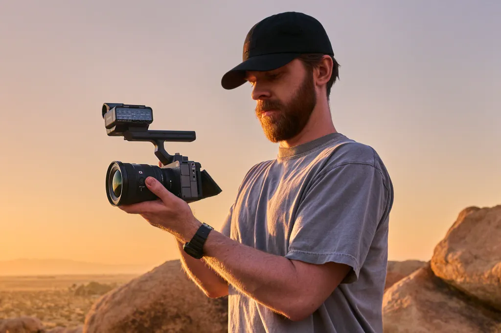 Sony FX5 in use, with handle attached.