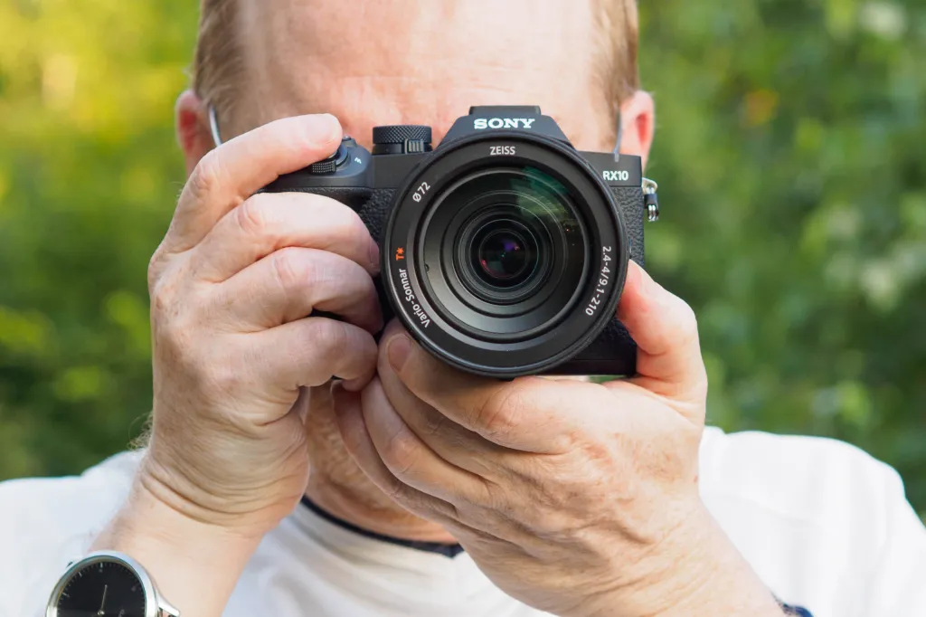 Sony RX10 V in use.