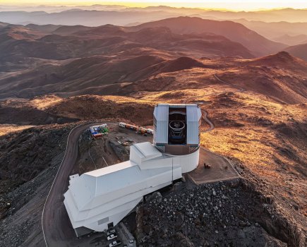 Drone view of NSF–DOE Vera C. Rubin Observatory during the First Look observing campaign. Credit: NSF–DOE Rubin Observatory/NOIRLab/SLAC/AURA/T. Matsopoulos