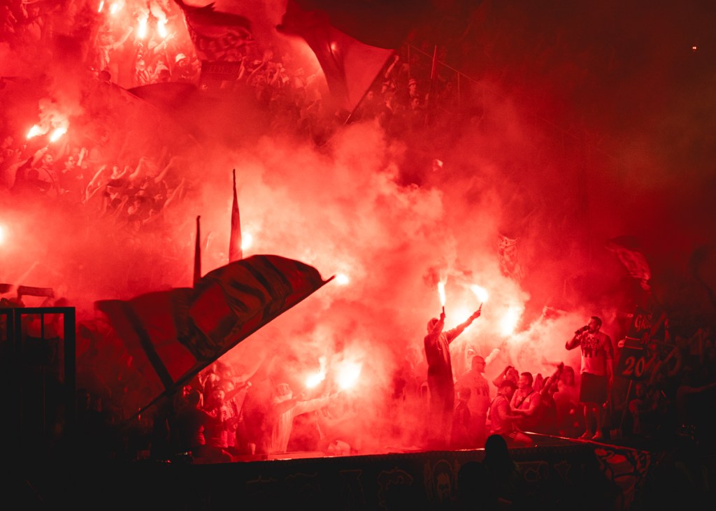 red flares at a festival