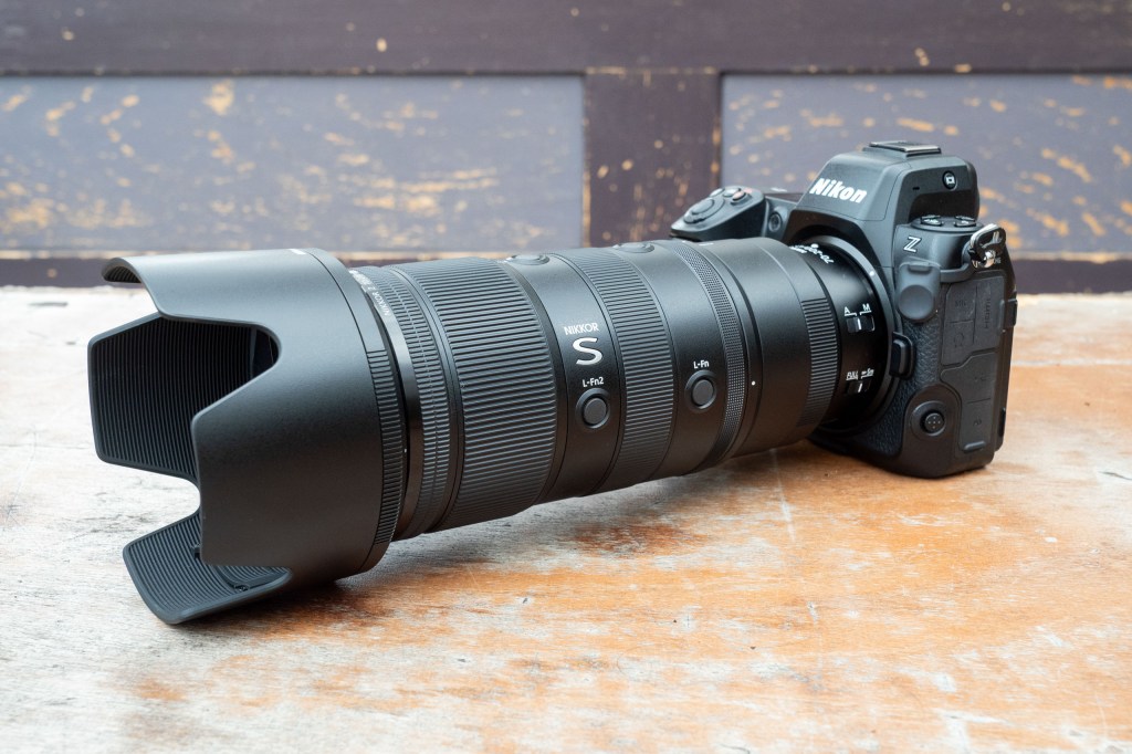 Nikon Nikkor Z 70-200mm F2.8 VR S II. lens with lens hood on. Mounted on a Nikon Z8 camera