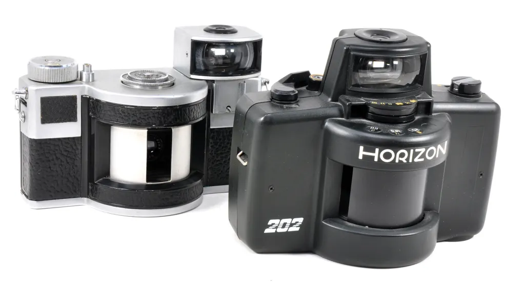 From the Russian Krasnogorsk factory: a 1967 Horizont (left) and how it was updated as the Horizon in 1989